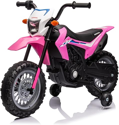 Motocicleta eléctrica recargable con licencia Honda de 6 V para niños, ruedas de entrenamiento desmontables, sonidos del motor, regalo de cumpleaños