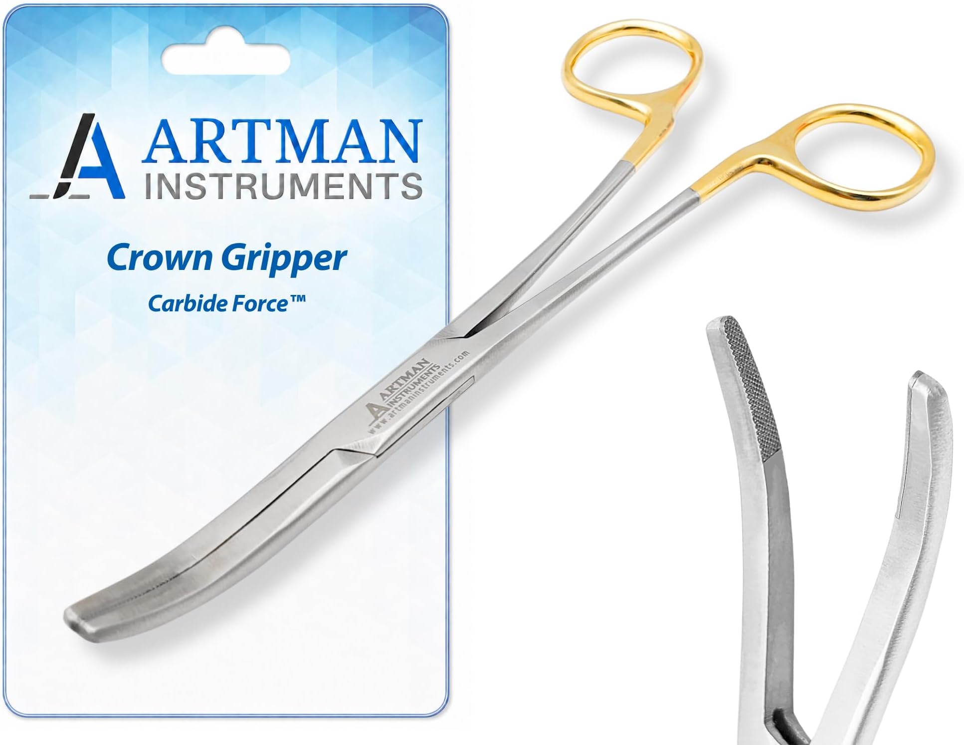 ARTMAN CarbideForce™ Wynman Crown Gripper Forceps – Tungsten Carbide Dental Crown Remover, Large Curved TC Forceps