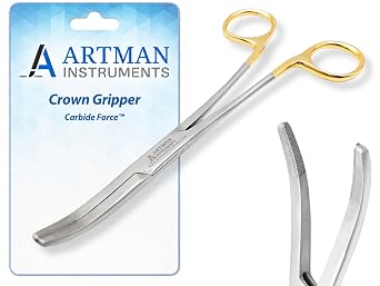 ARTMAN CarbideForceTM Wynman Crown Gripper Forceps Tungsten Carbide Dental Crown Remover, Large Curved TC Forceps