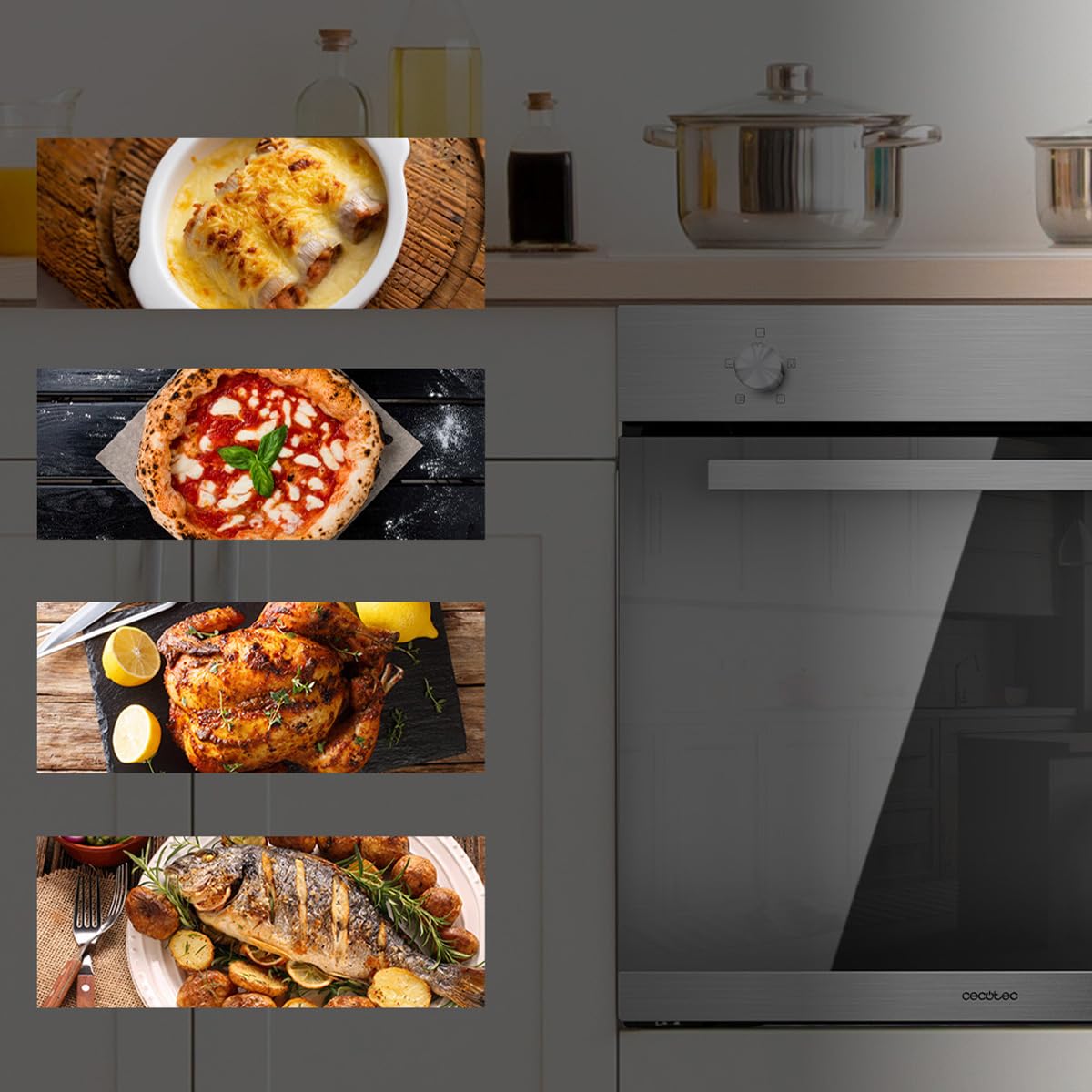 Primo piano dello sportello del forno che mostra i tripli strati di vetro.