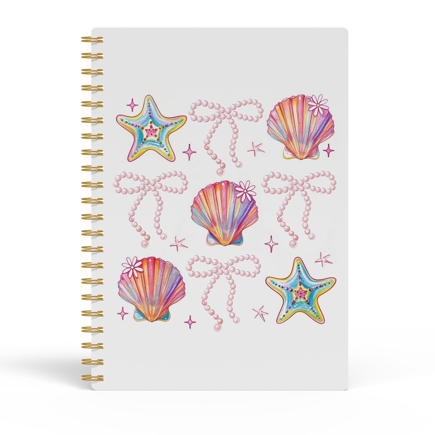 Evcprz Coquette Seashell Beach Spiral Notebook, Pink Coastal Journal, Preppy Ocean Journals, Girly Office Supplies, Beach Lover Gifts, Trendy Pearl Conch Beachy Notebooks 5.5×8.3 Inch