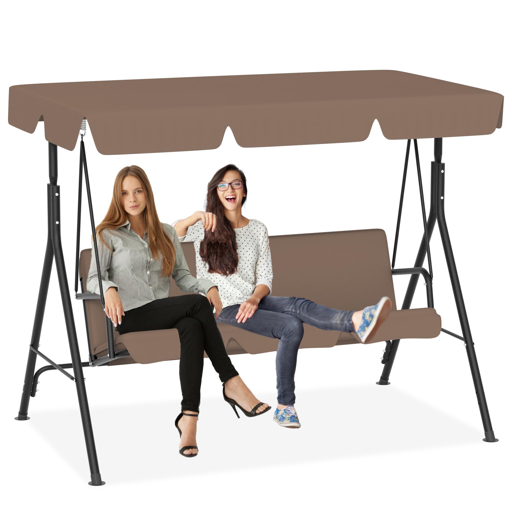 LZQ Balançoire Hollywood 3 places résistante aux intempéries - Avec toit réglable - 176 x 110 x 152 cm - Charge maximale : 200 kg - Pour extérieur, intérieur et extérieur, marron foncé
