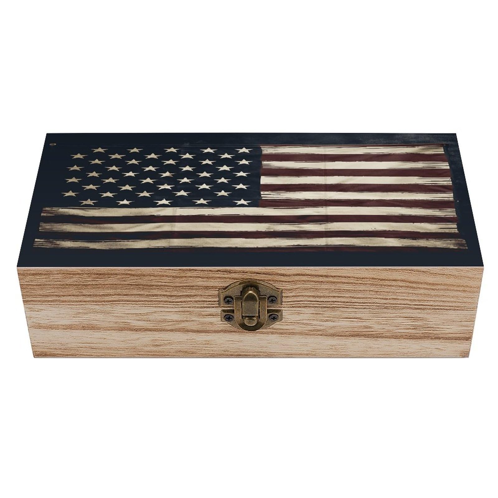 VstaDank American Flag Wooden Storage Box Wooden Keepsake Box with Hinged Lid Exquisite Solid Wood Decorative Jewelry Case Memory Box for Jewelry Photos Letters Crafts Trinkets