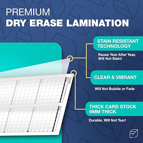 Miniatura 6 de Calendario de pared grande de borrado en seco, 36 x 72 pulgadas, planificador de pizarra blanca anual premium para oficina, hogar y escuela,