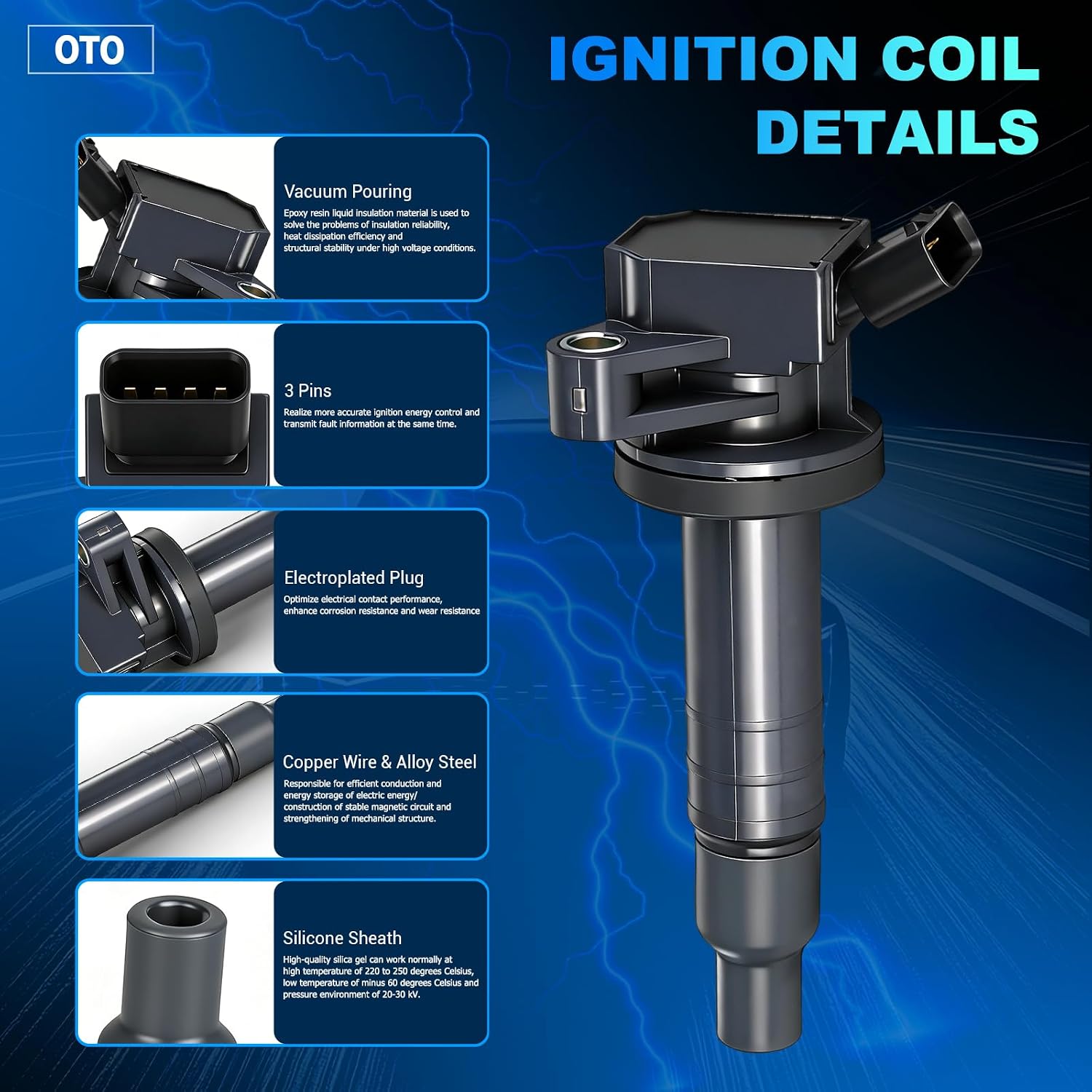 OTO-K UF247 Ignition Coil Pack Compatible with Toyota Corolla Matrix Celica GT MR2 Spyder Chevy Prizm 1999-2002