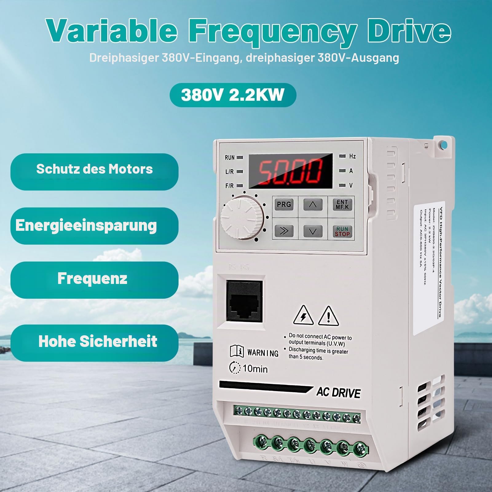 Frequenzumrichter 380V 2.2KW 3 phasen Eingang 3 phasen Ausgangs 380V frequenzumrichter VFD Motor drehzahlregler CNC Antriebsumrichter ZHB600-2.2KW mit 2m Verlängerungskabel