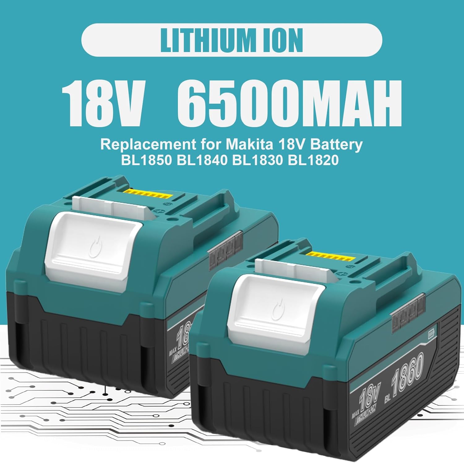 ANTRobut 2 Packs BL1860 6.5Ah Replacement for Makita 18V Lithium Battery + DC18RC 6A Ultra-Fast Charger