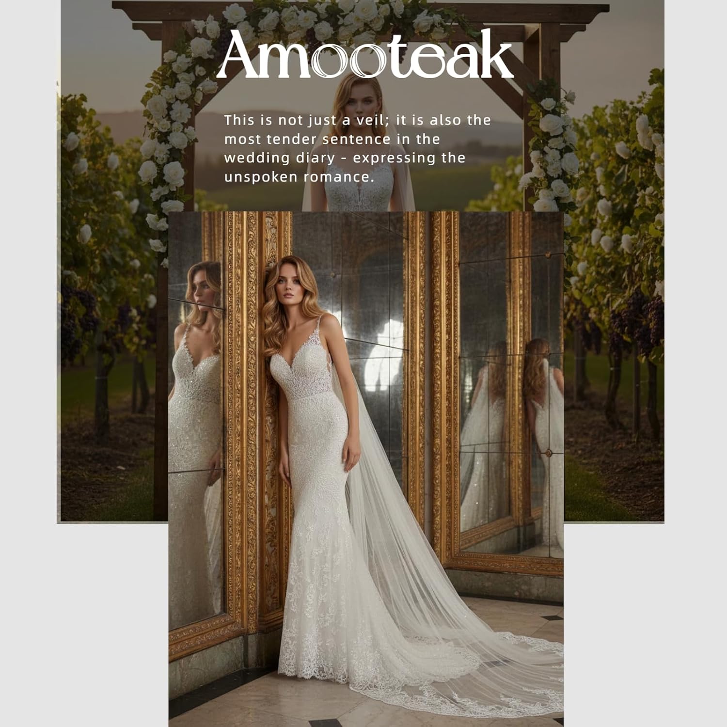 Wedding Veil 1 Tier Cathedral Length long Lace Sequins Bridal Veil with Metal Comb - Image 5