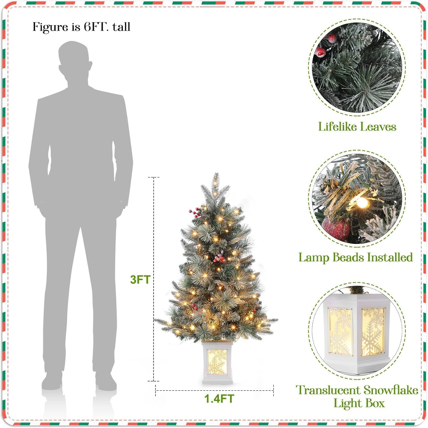 3FT Prelit Artificial Christmas Tree with Lights, 3 Foot Artificial Christmas Tree, 78 LED Prelit Christmas Tree, Easy Assembly, Winter Holiday Decor, 2pcs