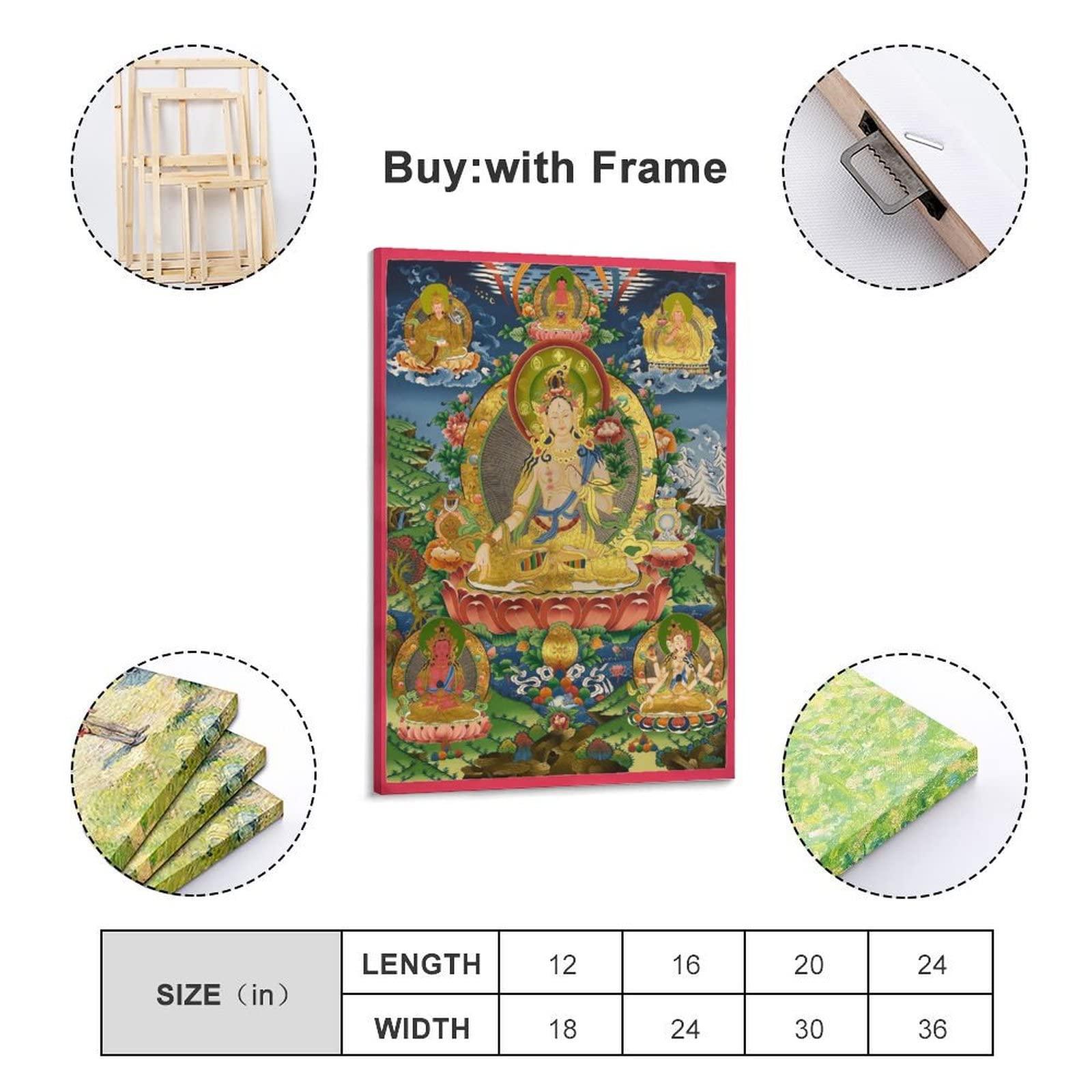 Tara bianca con Padmasambhava Buddismo Religione Meditazione Poster Decorazione per la casa Poster Decorazione da parete Camera da letto Decorativa Estetica 60 x 90 cm