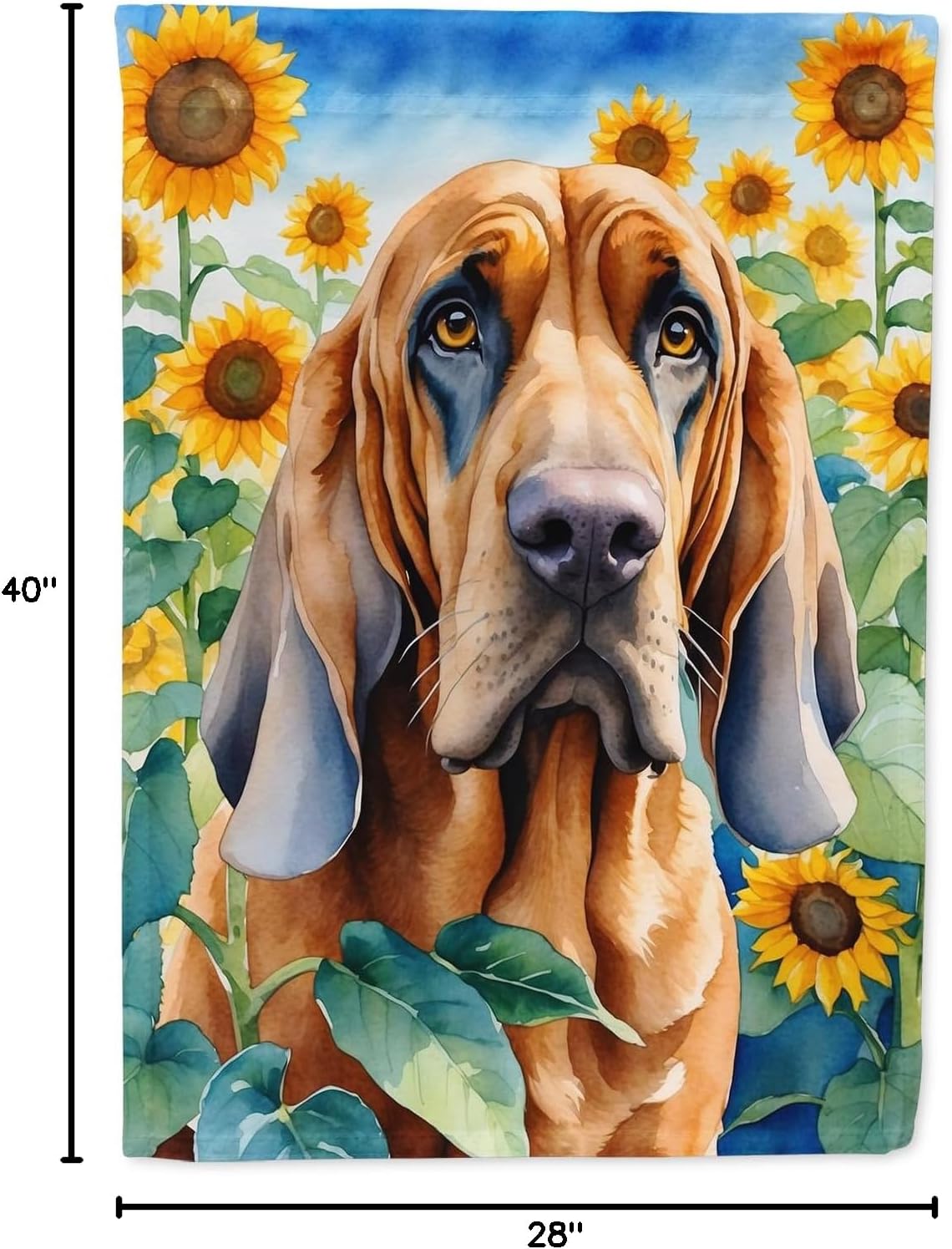 Caroline's Treasures DAC6029CHF Bloodhound in Sunflowers House Flag Large Porch Sleeve Pole Decorative Outside Yard Banner Artwork Wall Hanging, Polyester, House Size, Multicolor