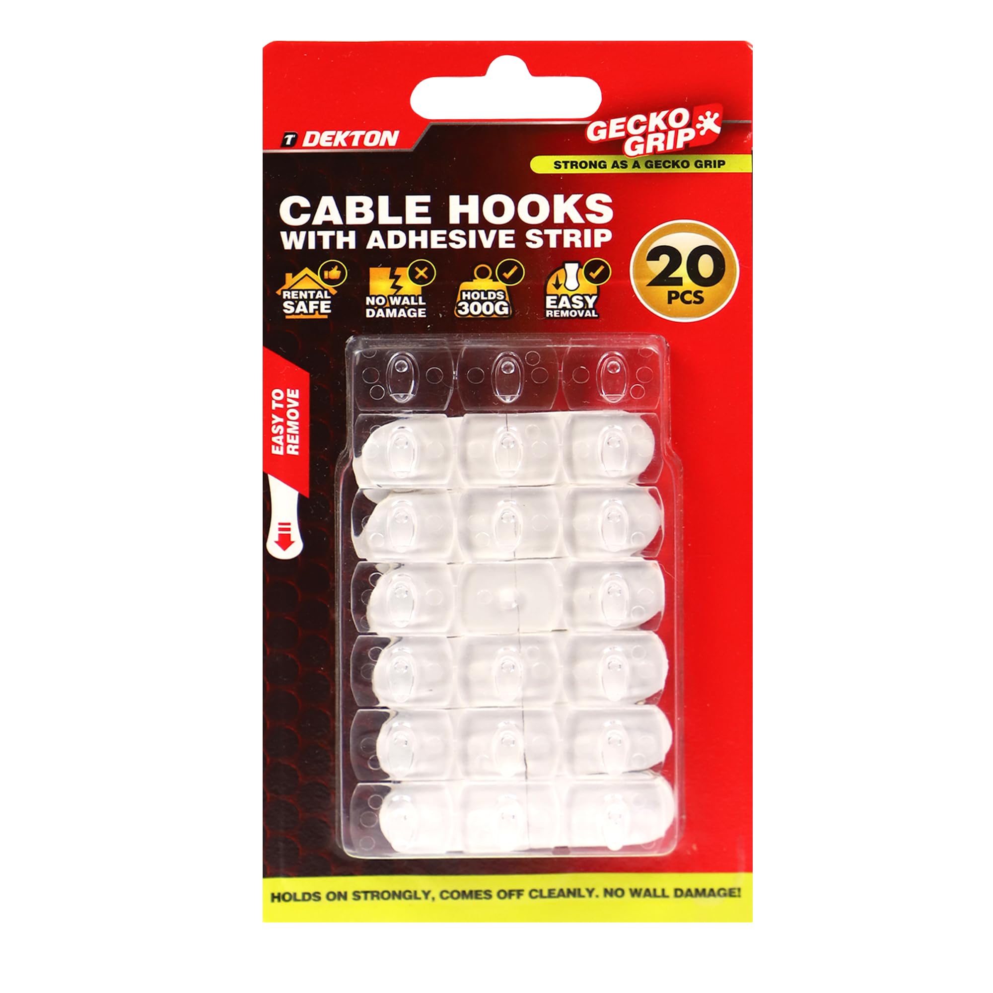 Dekton White Geckogrip Clear Cable Hooks 20Pc- Self-Adhesive Cable Management Clips| Tidy & Organize Wires| Strong Adhesive For Secure Hold| Ideal For Home, Office, And Workspace| Compact & Discreet