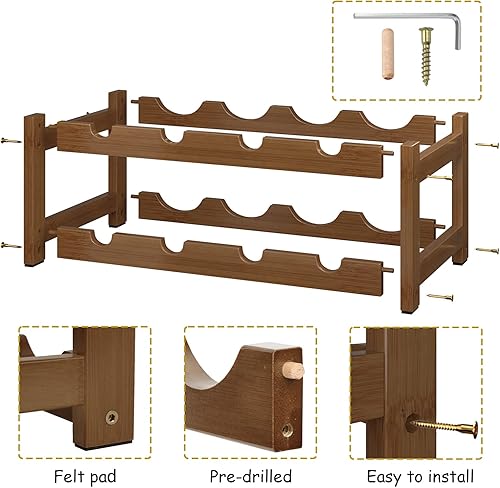 Miniatura 6 de BAMEOS Bamboo Wine Rack, 2 Tier Wine Racks Countertop Storage, Wine Bottle Holder Wine Rack freestanding Floor for Kitchen, Bar, Pantry, Wine