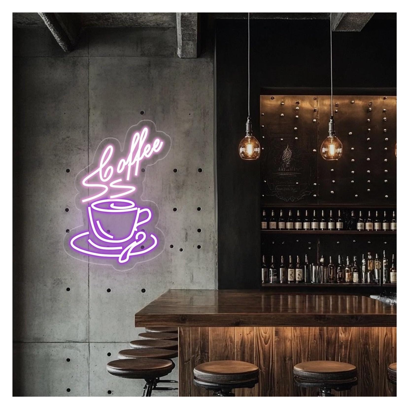 Rongch B Hanging Art Signs Coffee Neon Sign,Suitable For Cafe Home Wall Decor With Dimmable 28Cmx40cm(B)