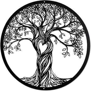 Acopelo Metal Wall Decor, Tree Art Wall Sculpture, Metal Wall Art Hanging for Living Room Bedroom Indoor Outdoor, Laser Cut Rustic Black Tree of Life, 12 Inches 30 CM Black, Middle