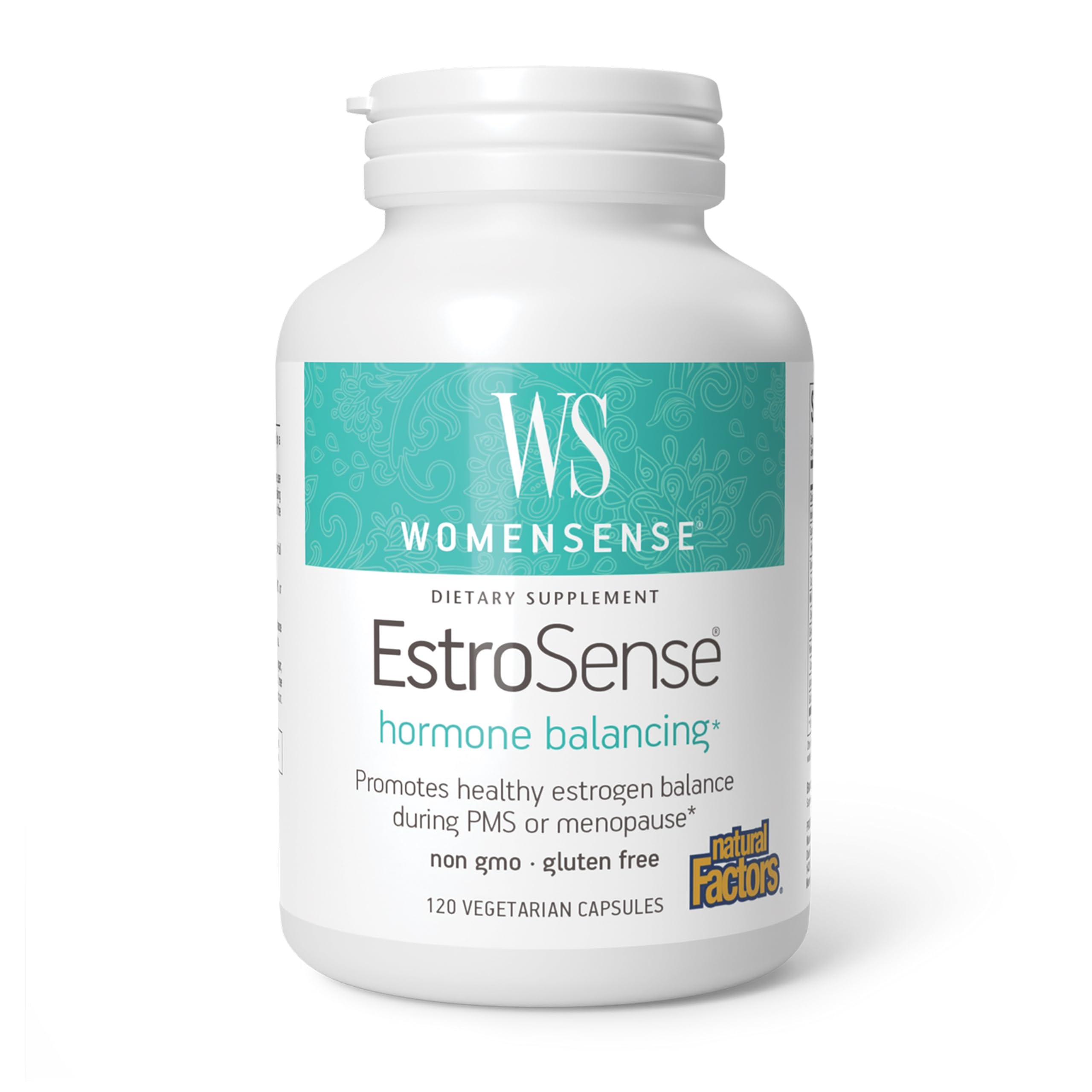 Facteurs naturels WomenSense EstroSense - Supplément de soutien à l'équilibre hormonal quotidien - Soutient une menstruation et une ménopause saines - Supplément naturel non-OGM - 120 capsules végétariennes (60 portions)