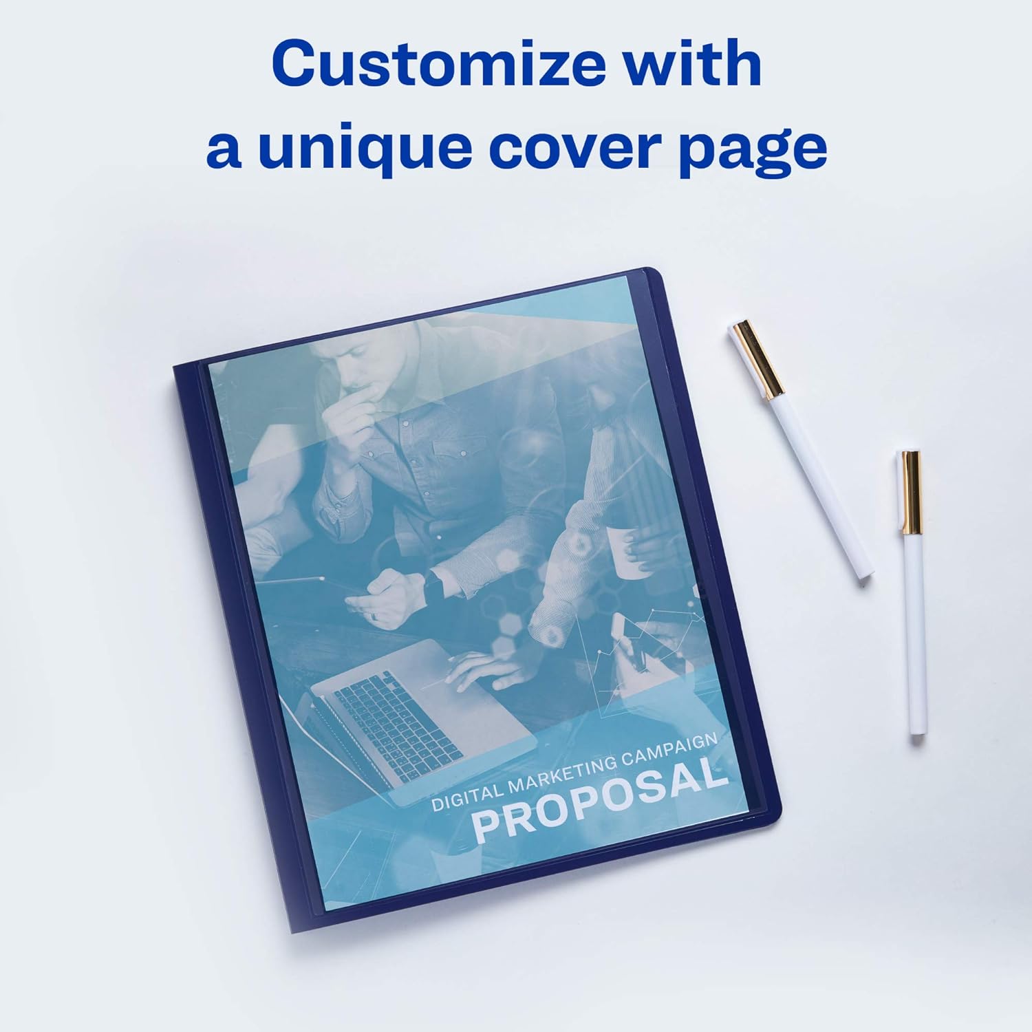 Avery Lay Flat Report Cover with 3 Plastic Fasteners, Clear Front Window, Holds up to 50 Sheets, 1 Blue Cover (47780) : Business Report Covers : Office Products
