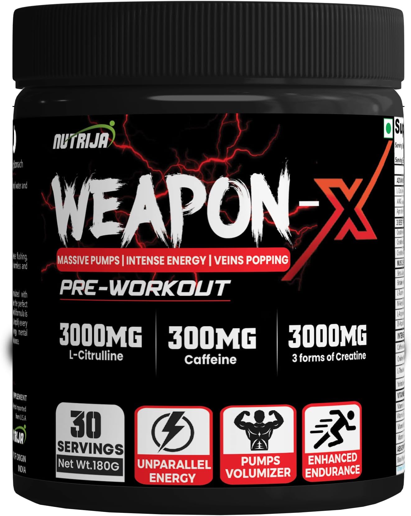 NutriJa WeaponX PreWorkout Powder with 21 Active
