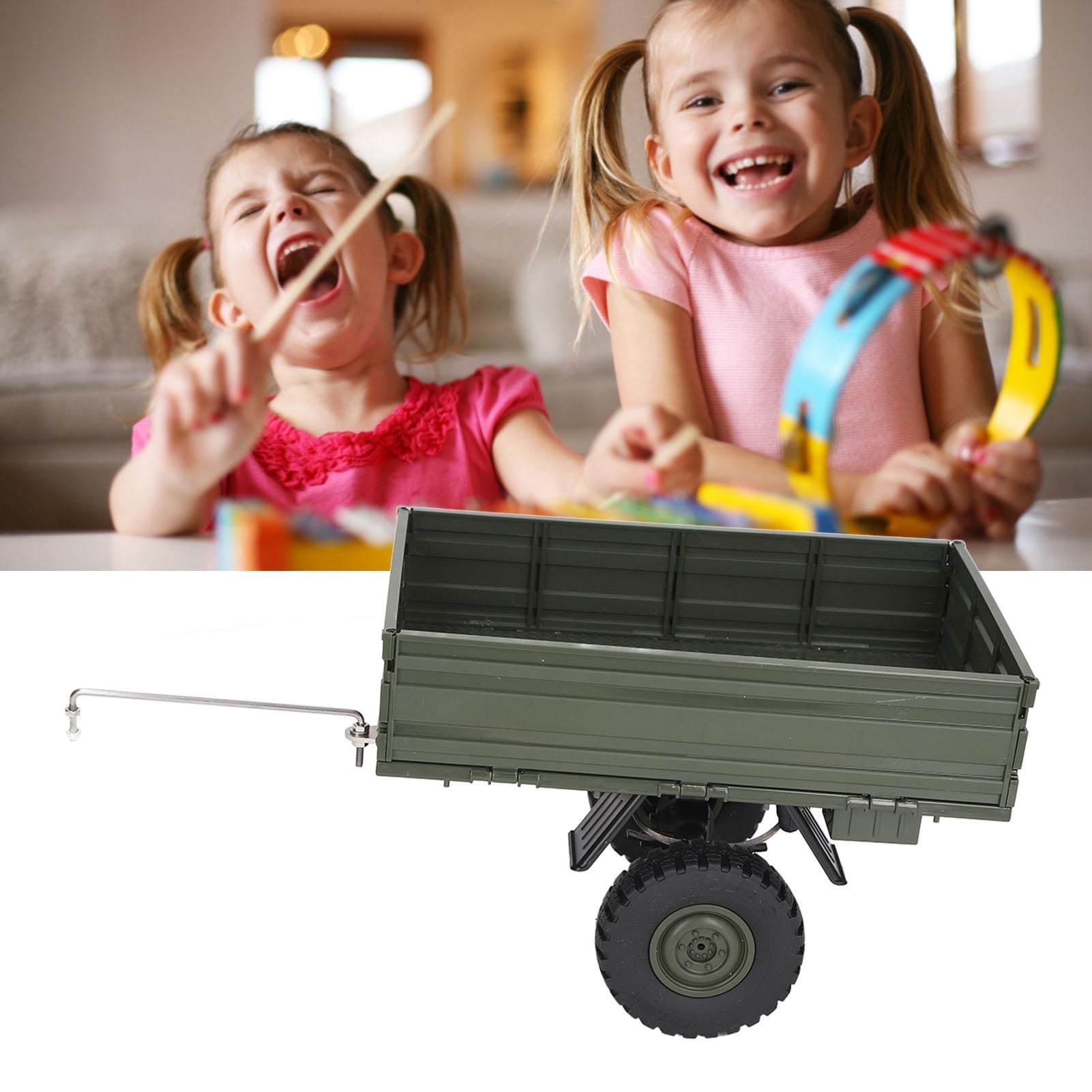aqxreight RC Car Trailer Remote Control Cargo Model Toys Carrier for P06 Model RC Car Spare Parts Accessories Yellow (Green) - Image 3