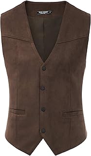 PJ PAUL JONES Mens Faux Suede Leathr Suit Vest Western Cowboy Dress Vests with