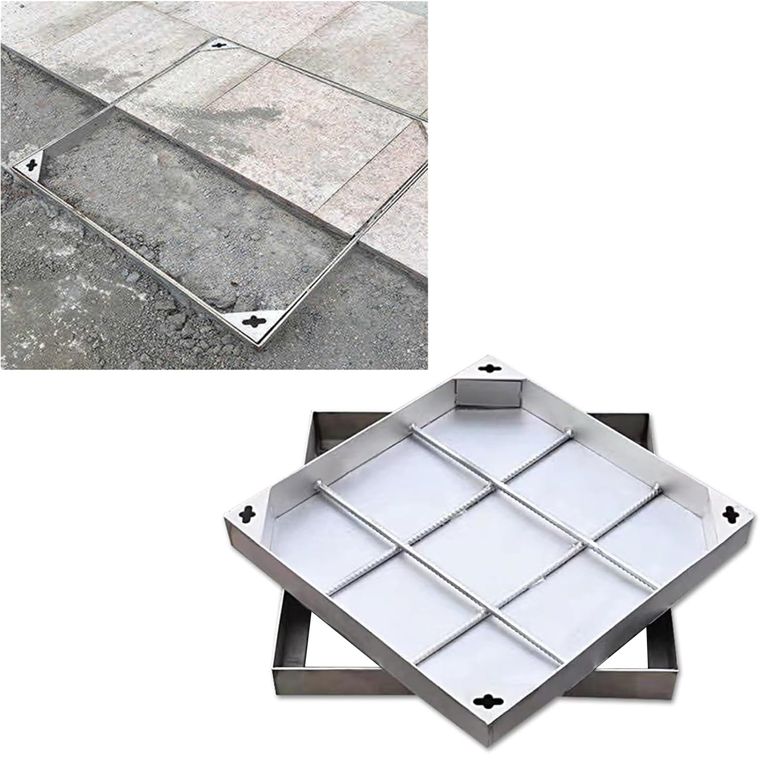 GJMSSMY Stainless Steel Recessed Manhole Cover - Durable Embedded Lid for Drainage, Septic Tanks, Outdoor Paving, 600x600x50mm - Heavy Duty, Corrosion Resistant, Secure Access