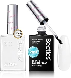 Beetles White Nail Polish - 15ml Milky White Color with 2 in 1 Base Top Coat Quick Dry & Long Lasting Milk Cheese Nail Strengthener Gift for Women Girls