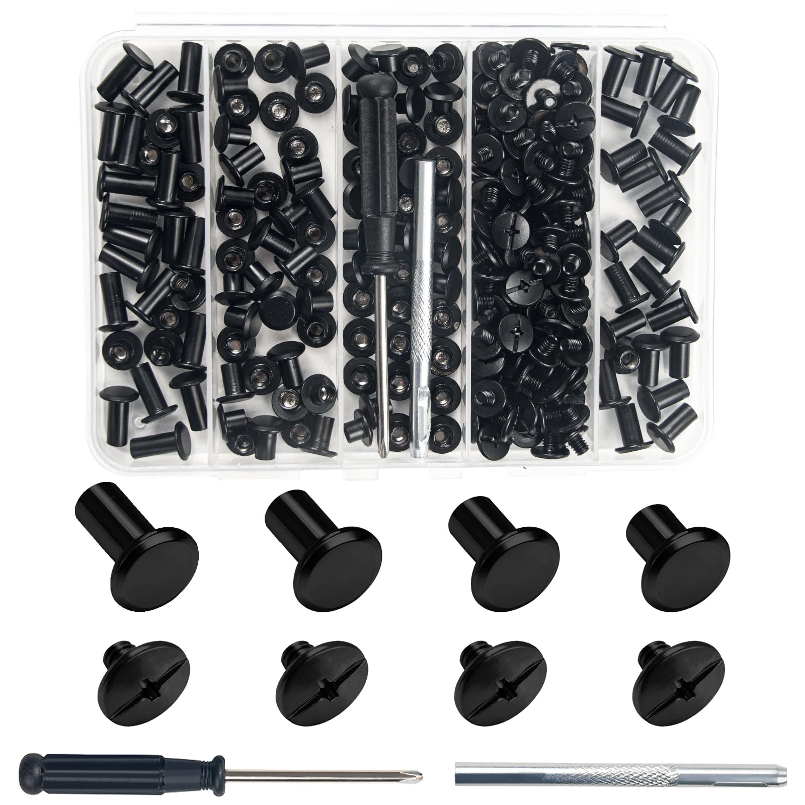 120 Pcs Leathercraft Rivets for Leather,Belt Rivets for Leather Crafting Leather Screw Rivets kit for Decorate Bag Shoes Purse Bookbinding (Black-M4*6+8+10+12mm)-image-35