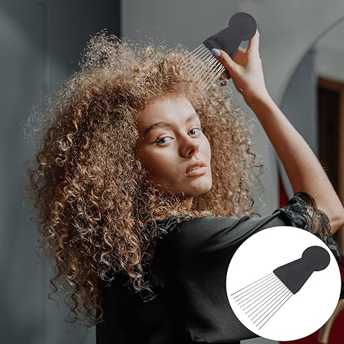 Miniatura 6 de KALLORY Peine desenredante 2 unids para herramientas de trenza Metal Afro Negro Mujeres Hombres Lift Styling peluca salón y peines desenredar peine