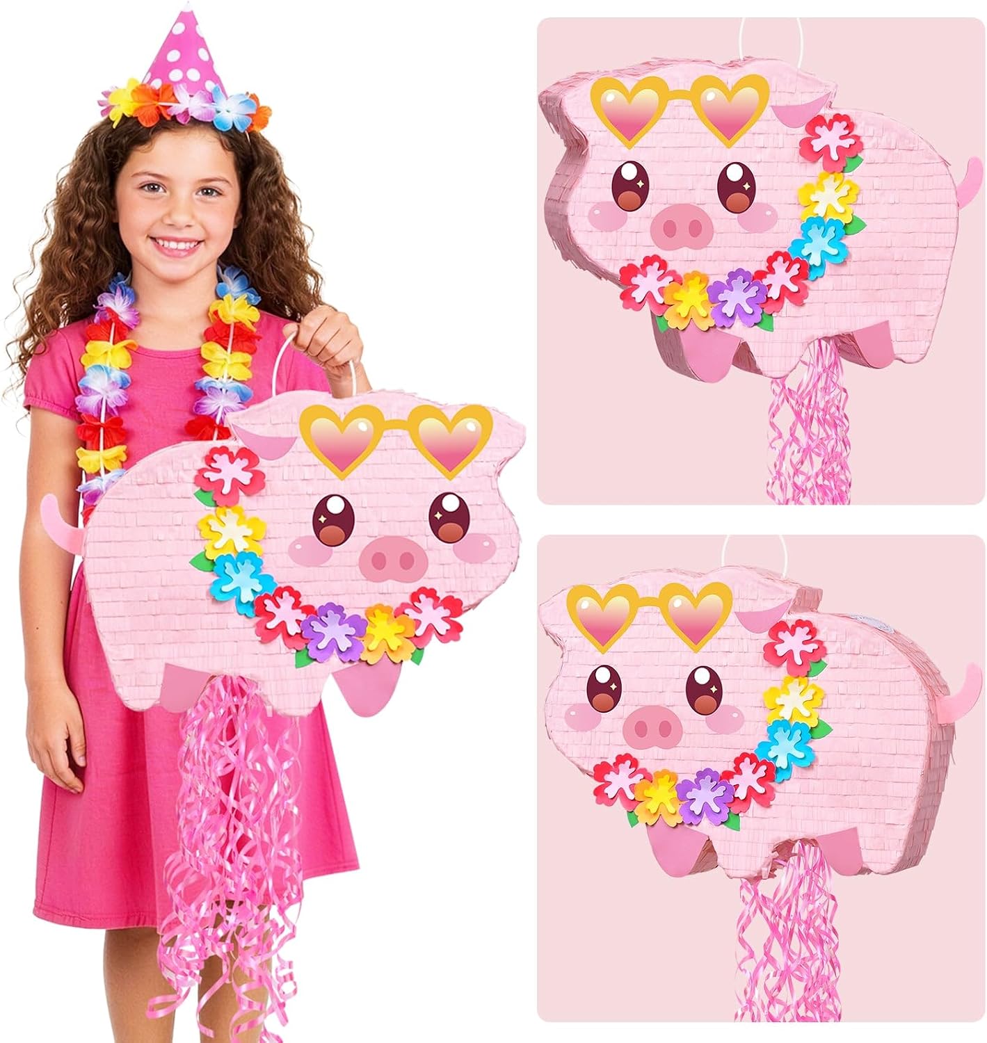 WERNNSAI Piglet Piñata - Farm Party Decorations Hawaiian Pig Piñata with Blindfold and Stick for Summer Birthday Decorations Summer Tropical Birthday Party Luau Carnival Supplies