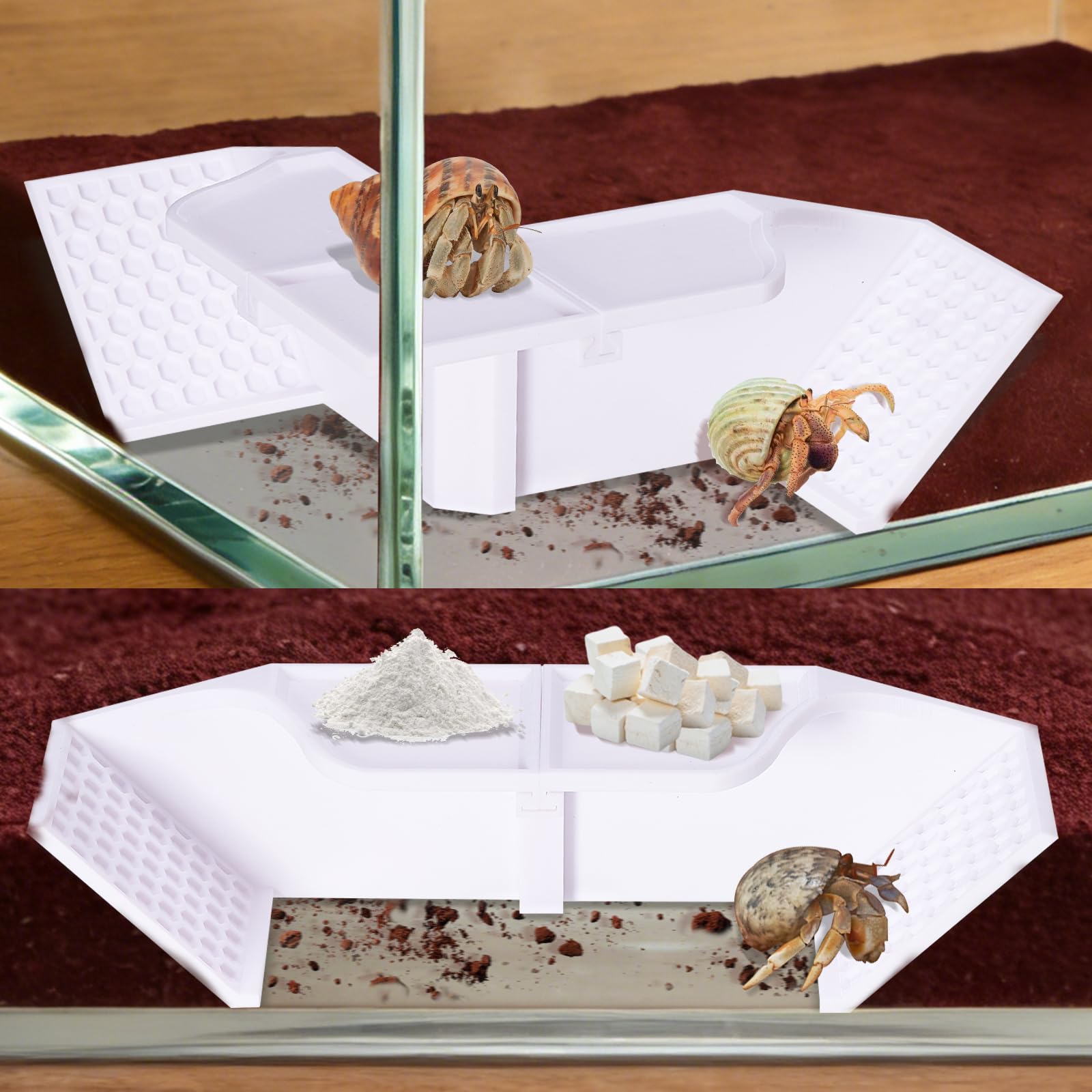 Boxili 3 in 1 Shape Hermit Crab Hideout Corner Cave, 1Pcs Hermit Crab Hideout Climbing Toys, Reptile Tank Habitat Decor (White)