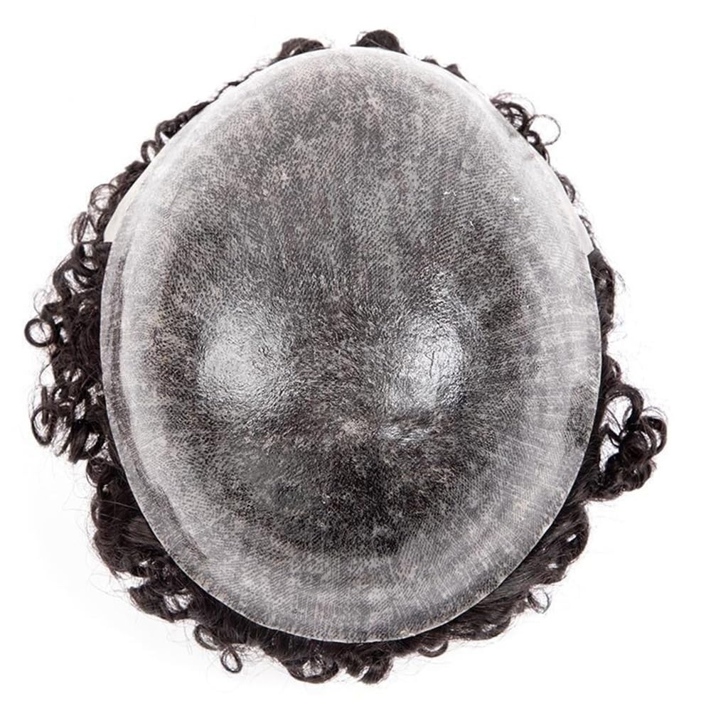25 mm kręcone męskie treski, wstrzykiwana peruka ze skóry PU, afro kręcone włosy dla mężczyzn (2#, 7 x 10)
