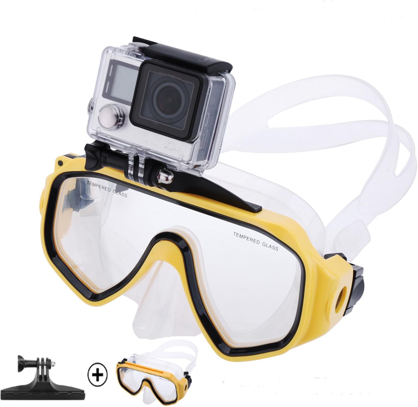 iBestHome Dive Mask, Tempered glass,Swimming Diving Glasses Cover Goggles for Gopro Hero Hd, Hero 4 Silver Black, Hero 3+, Hero 3, Hero 2, Hero 1, Diving Mask+Stand