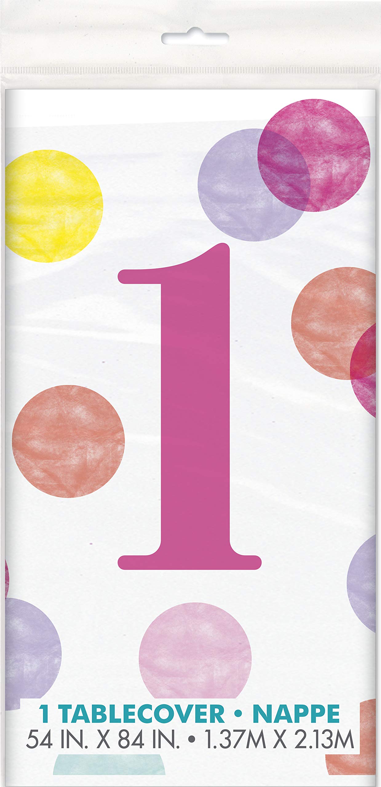 Pink Dots 1st Birthday Table Cover (137cm x 213cm) - Charming Rectangular Plastic Tablecloth - Perfect for Your Little's Celebrations - 1 Pc, 54" x 84"