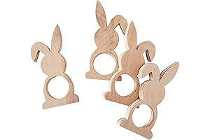 Handcrafted Wooden Napkin Ring Set (4) with Bunny Design