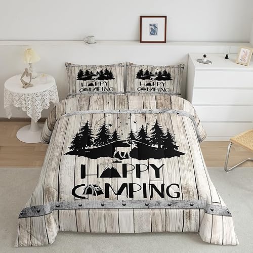 Miniatura 2 de Juego de edredón rústico de casa de campo, tamaño King, diseño de campista de viaje, juego de ropa de cama para caravanas, juego de edredón de