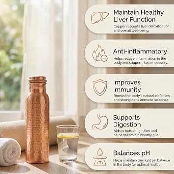 Copper Water Bottle - 34 oz Ayurvedic Design - 100% Pure Handmade Eco-Friendly BPA Free Heavy Duty Lab Tested
