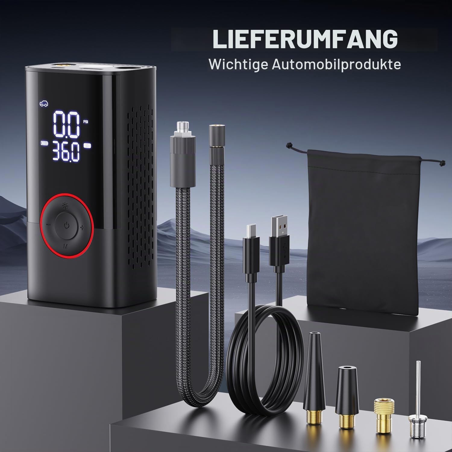 Elektrische Luftpumpe, Kabelloser Reifenpumpe 150 PSI mit LED, Tragbarer Mini Akku Luftpumpe mit digitalem Manometer, 3-mal schneller Aufpumpen für Auto, Fahrrad