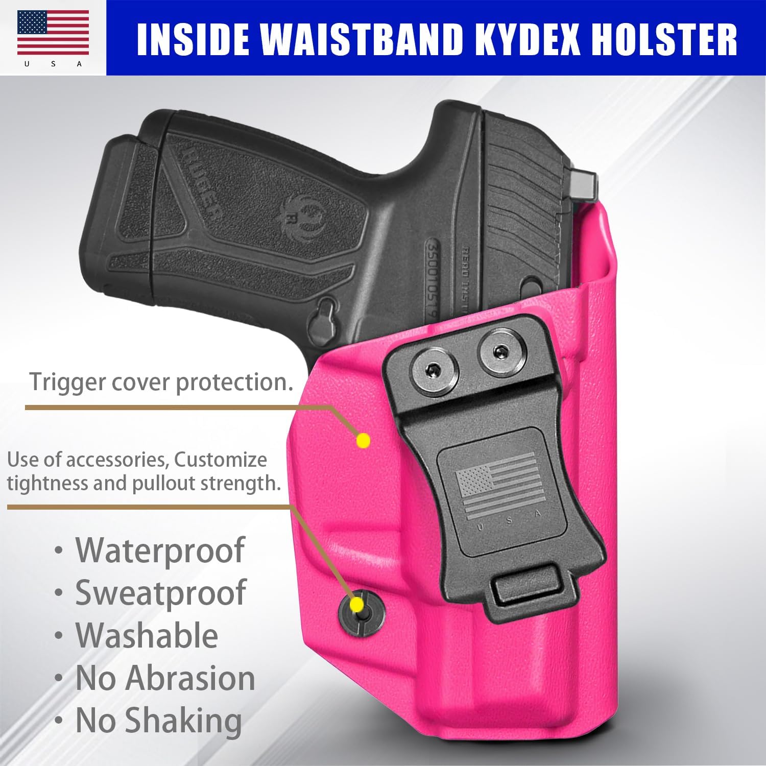 IWB KYDEX Universal Gun Holster, Adjustable Cant & 'Posi-Click' Retention, Inside Waistband Concealed Carry Holster Compatible with Multiple Glock, Smith Wesson, Sig, Ruger Models Barbie Pink