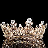 Vista 5 de COCIDE Corona para mujer, coronas y tiaras de cristal para niñas, diadema redonda completa de boda, accesorios para el cabello, para cumpleaños