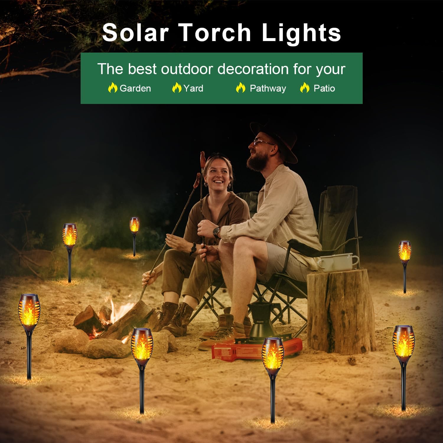 Solar Outdoor Lights - 8 Pack 12 LED Solar Torch Lights with Flickering Flame for Garden Decor Updated Pathway Lighting Outdoor Waterproof Decor Lamp for Outside Yard Patio Lawn Tiki Torches