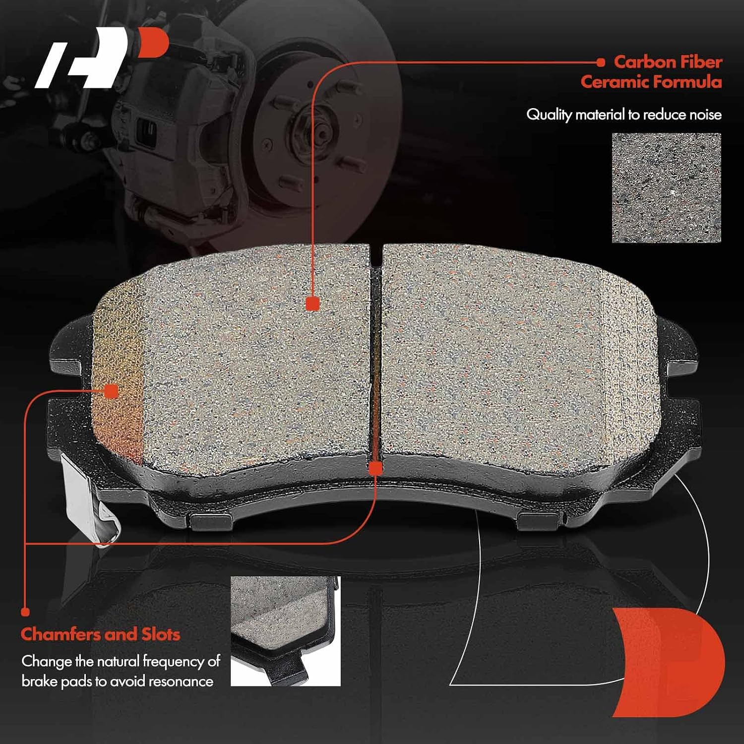A-Premium Front Ceramic Brake Pads Set Compatible with Hyundai, Kia and Saab Models - Elantra, Sonata, Tiburon, Tucson, Magentis, Optima, Soul, For Sportage, 9-5, with Hardware, 4-Pack