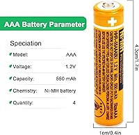 Vista 2 de kalingyubee 4 unids NI-MH AAA batería recargable HHR-55AAABU 1.2V 550mah AAA batería para teléfonos inalámbricos Panasonic