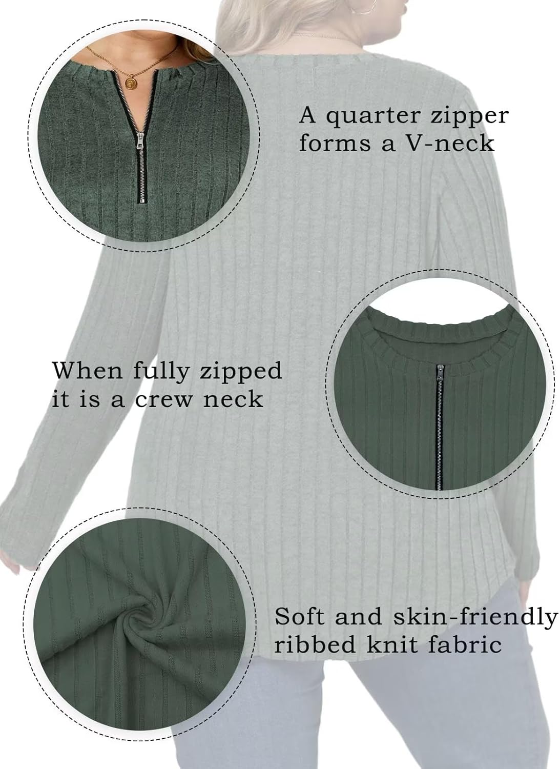 VISLILY Womens-Plus-Size-Long-Sleeve-Tops Quarter Zip Pullover Lightweight Knit Sweaters Casual Shirts Trendy Blouses Tunics - Image 5