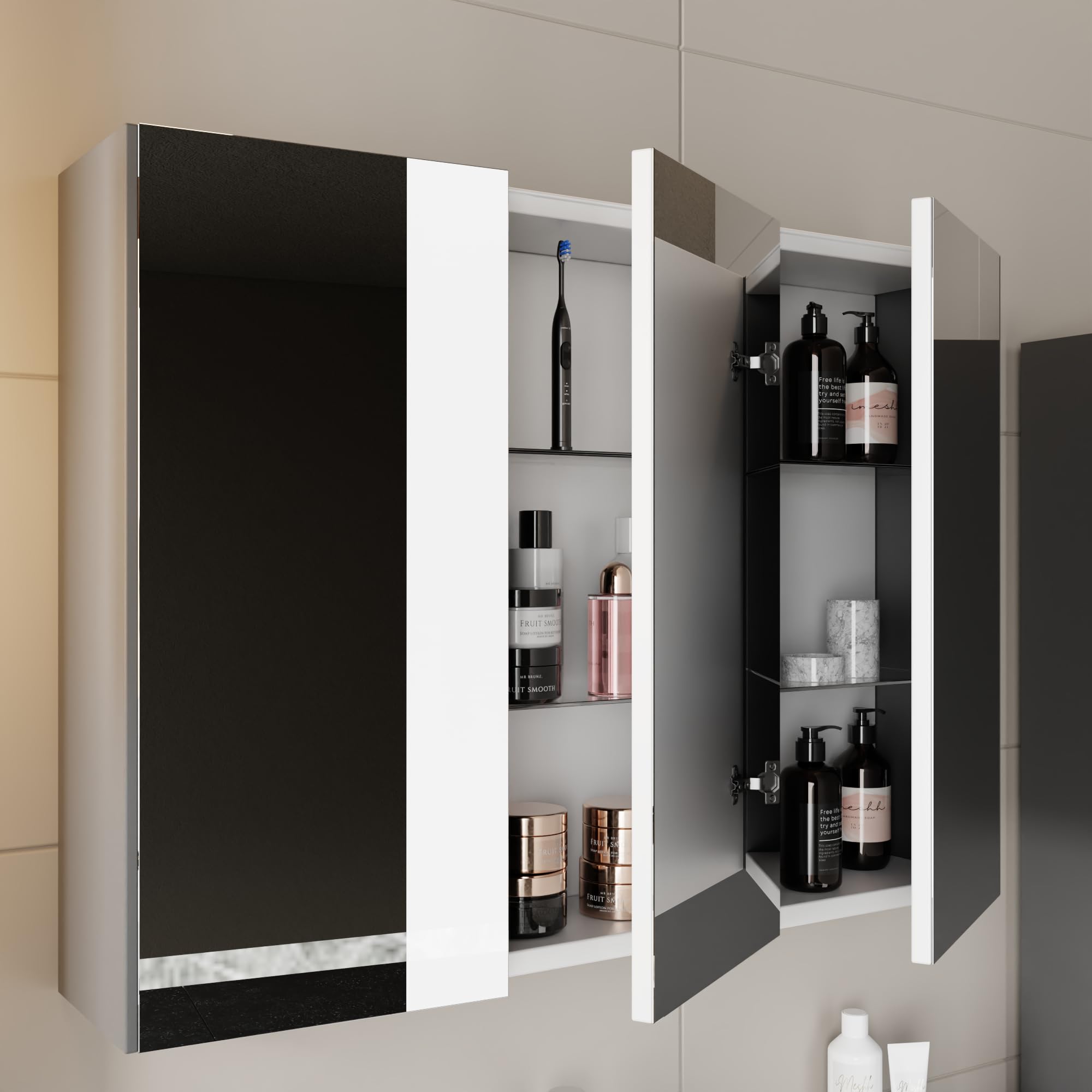 Badezimmermöbel Set Lara 100 Anthrazit | Keramikwaschbecken | Unterschrank | Spiegelschrank | Softclose-Schubladen & -Türen & unsichtbare Griffe | Moderner Stil | Badmöbel Waschtisch