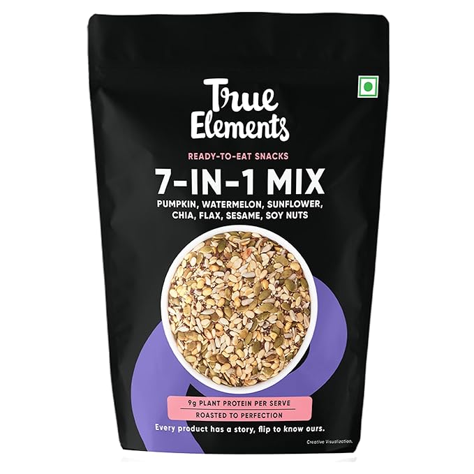 True Elements 7 in 1 Seeds Mix 250g - Edible Seeds | Healthy | Diet Snacks | 100% Natural and Roasted - Pumpkin, Watermelon, Sunflower, Flax, Chia, Sesame & Soynuts