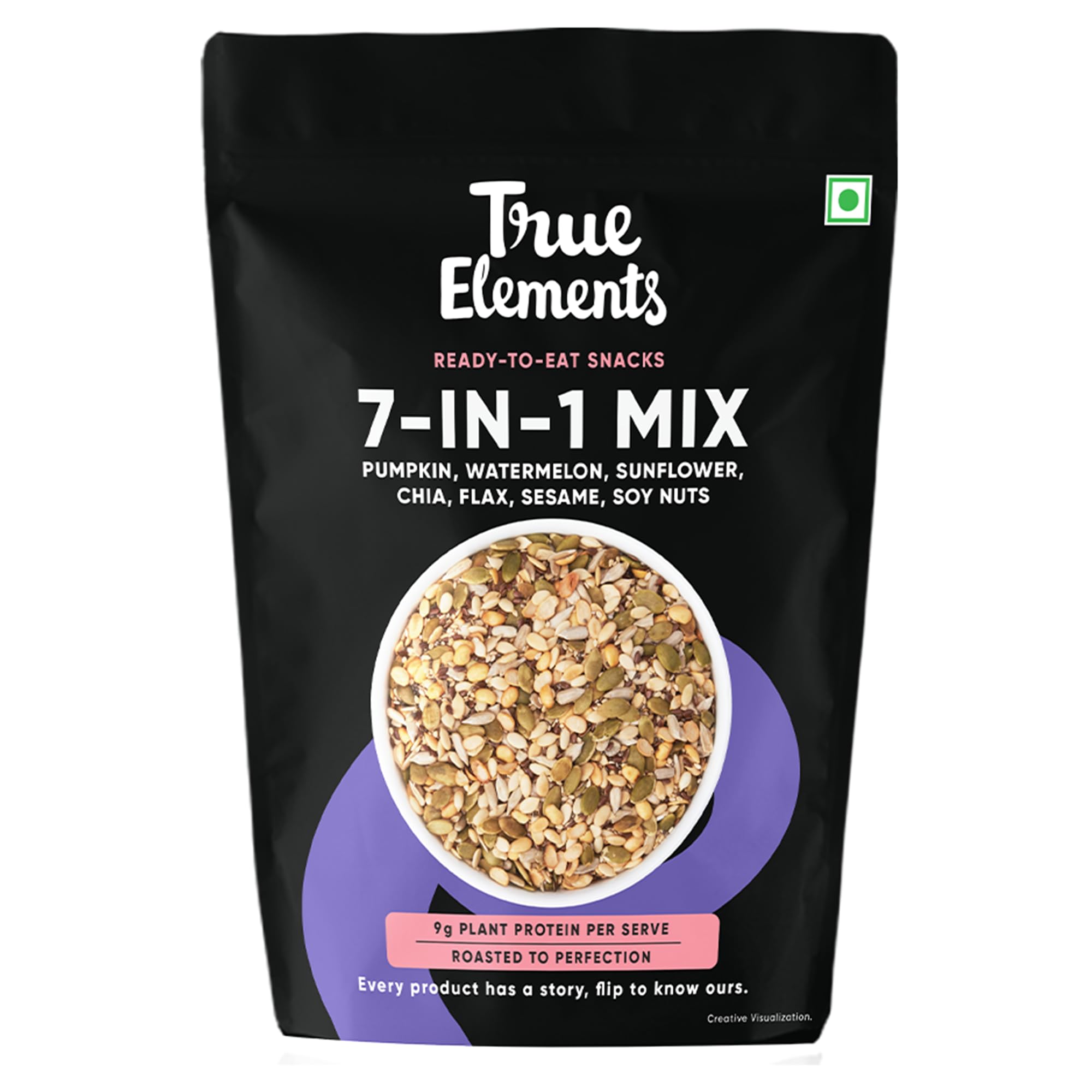True Elements 7 in 1 Seeds Mix 250g - Edible Seeds | Healthy | Diet Snacks | 100% Natural and Roasted - Pumpkin, Watermelon, Sunflower, Flax, Chia, Sesame & Soynuts