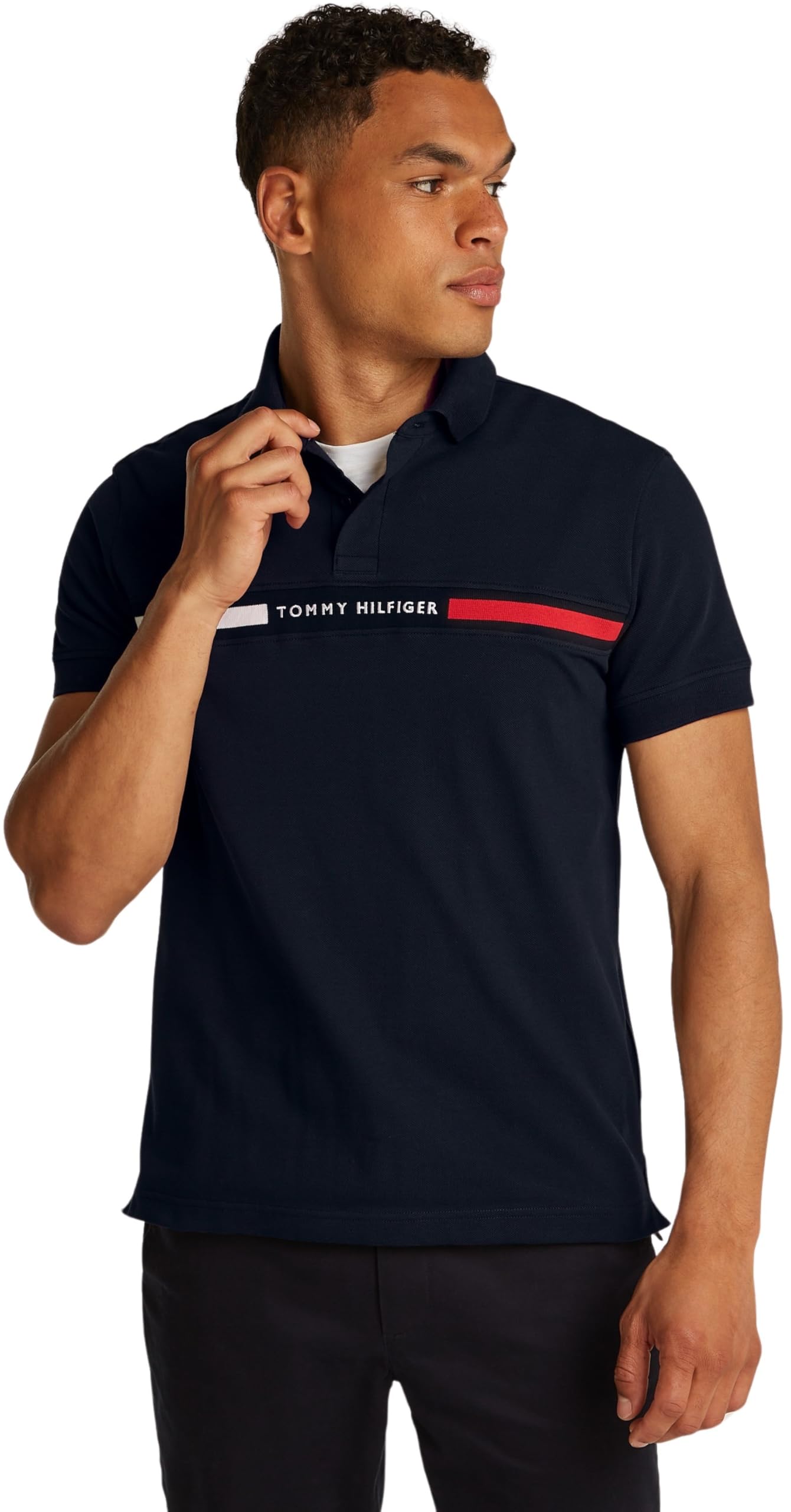 Tommy Hilfiger Męska wkładka na klatkę piersiową Hilfiger REG Polo MW0MW38130, S/S Polo, niebieska, XL, Niebieski (pustynne niebo), XL