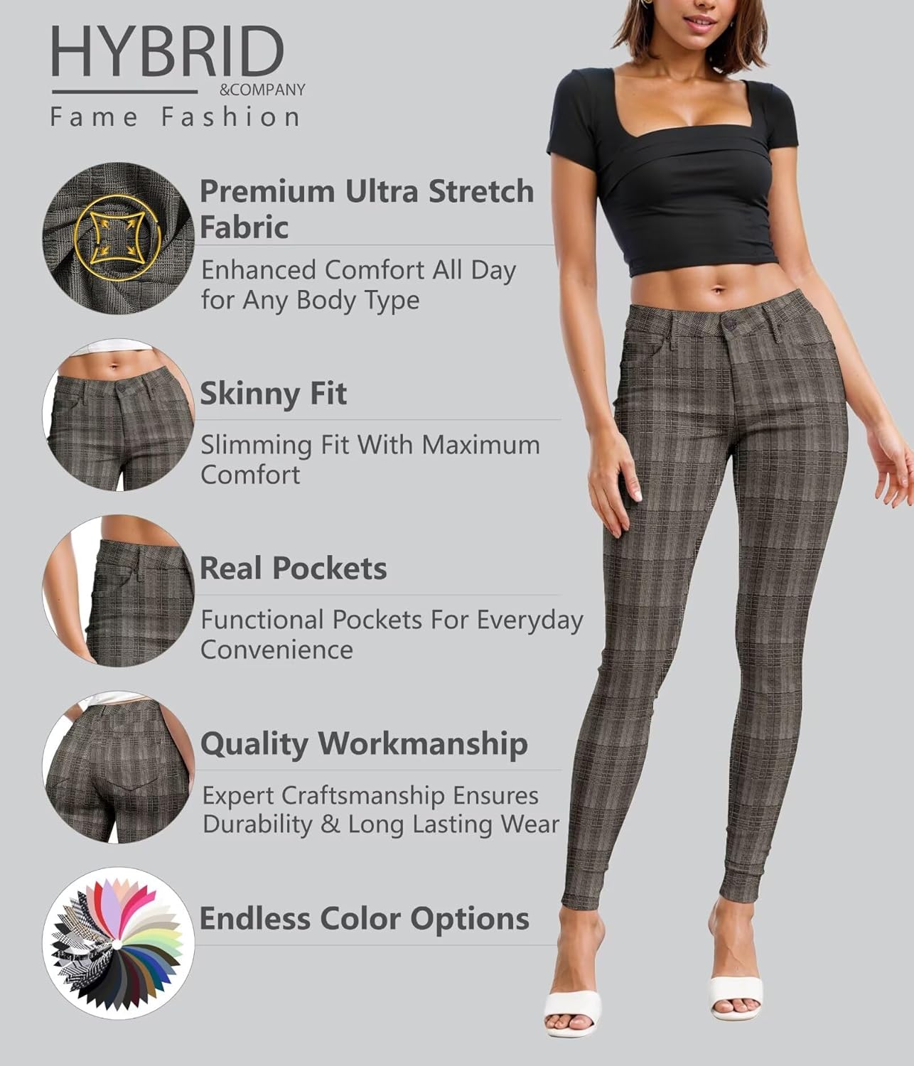 Hybrid & Company Womens Hyper Ultra Stretch Comfy Skinny Leg Work Casual Pants - Image 4