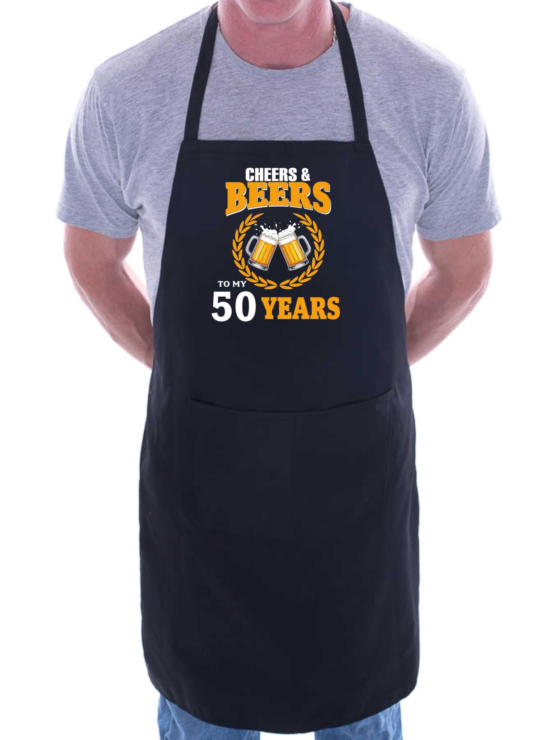 Print4U Cheers & Beers 50th Birthday Apron 50 Year Old Gift Birthday Present Black