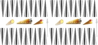 20Pcs Large Conical Cream Horn Molds, Non-stick Cream Horn Molds Stainless Steel, 5 inch Large Size Cannoli Tubes Kit Pack of Baking Cones Pastry Roll Horn Croissant Mold With brush (Pack of 2)